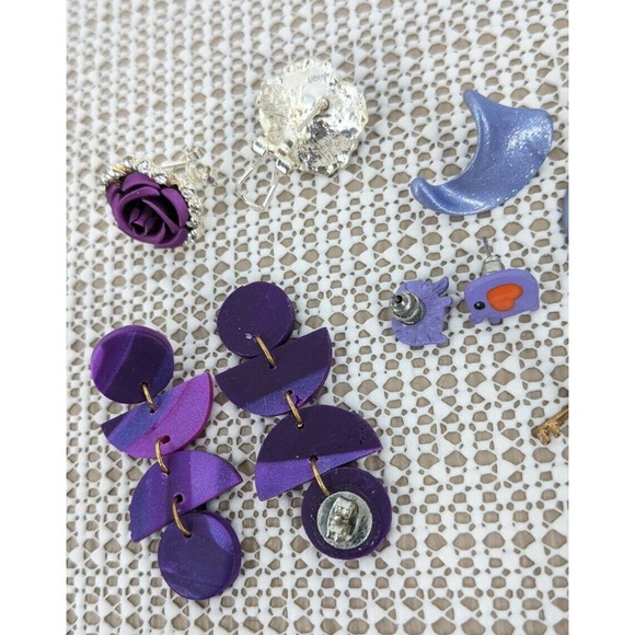 Vintage to Now Purple Earring Lot Stud Dangle Pierced Fashion Wear Craft - Picture 3 of 6